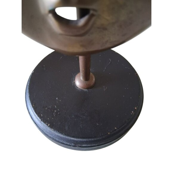 Vintage Brass Mask Face On Black Wood Base Made in India - Picture 13 of 13